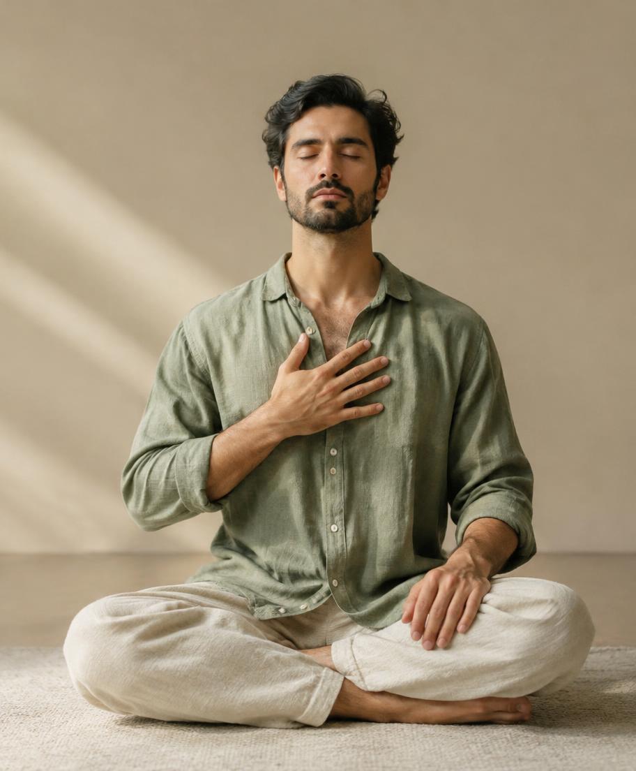 Man practising breath awareness